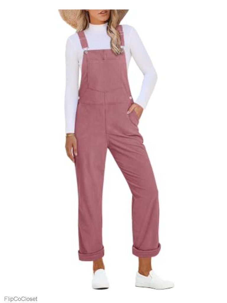 Women's Corduroy Overalls Loose Fit Baggy Straight Adjustable Strap Bib